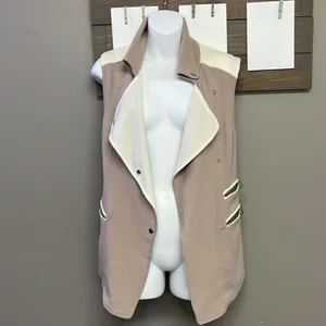 Wilfred Mauve Cream Sleeveless Classic Snap Up Zipper Accents Tunic Vest- XXS thumbnail 7