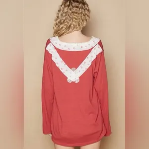 POL Lace Flower Patch Long Sleeve Long sleeve top Size Large thumbnail 2