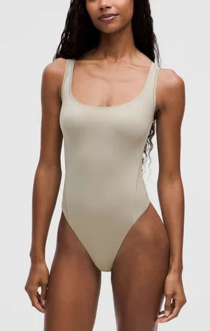 NWT Lululemon Wundermost Nulu Bodysuit Size M Riverstone Beige Neutral Layer thumbnail 1