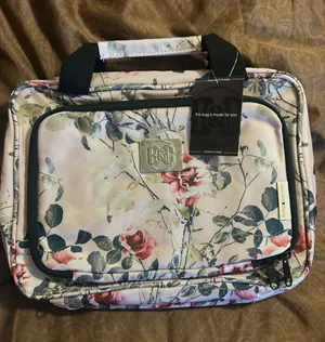 Floral Tote Bag - Cream with Pink & Blue Accents thumbnail 1