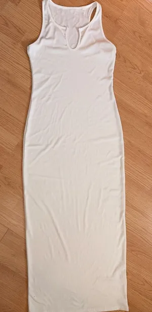 Elegant White Sleeveless Maxi Dress swimsuit cover up thumbnail 1