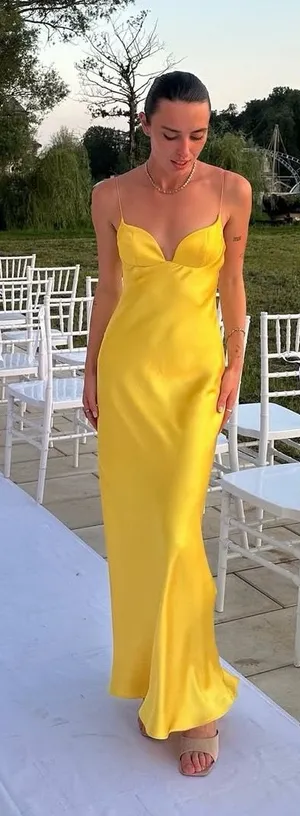 Zara golden Yellow Maxi satin corset bodycon formal Dress evening party wedding thumbnail 1