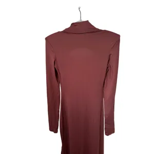 Womens Brown Cut Out Bodycon Maxi Dress Small Long Sleeve Mock Neck Shoulder Pad thumbnail 6