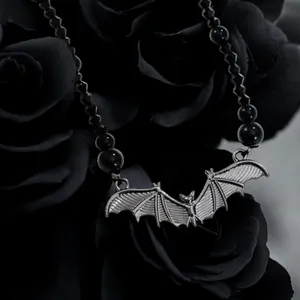 Gothic Bat Pendant Black Bead Necklace, Simple Creative Design Fashion Jewelry‎ thumbnail 8
