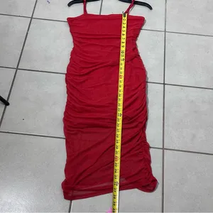 Wild Fable Women Elegant Red Spaghetti‎ Strap Dress Ruched Mesh Dress Sheer M thumbnail 11