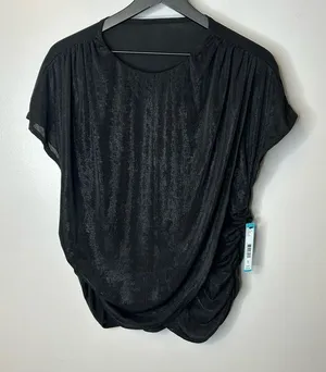 Alice + Olivia‎ Black Shimmery Short Sleeve Draped Ruched Top Size XS NWT thumbnail 1
