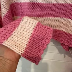 Edikted Chunky Crop Sweater Sz XS / S Pink Striped Chunky Knit Oversized thumbnail 3