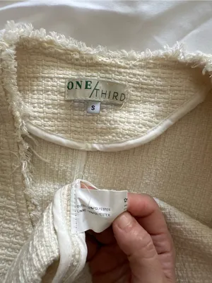 One/Third Ivory Cream Tweed Blazer Jacket Silver Details Size Small thumbnail 4