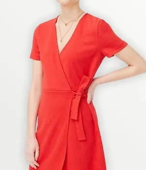J Crew Factory red textured knit wrap dress sz S thumbnail 3