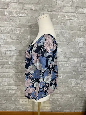 J. Crew Navy Floral Puff-Sleeve Square Neck Top thumbnail 2