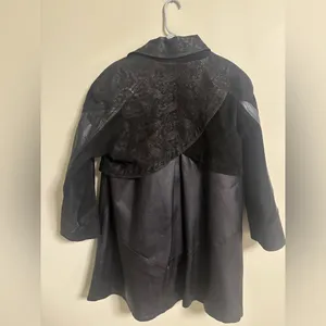 Vintage Wilsons Leather 80’s Black Paisley Trench Coat Size Medium Thinsulate thumbnail 2