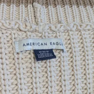 American Eagle AE Tipped Button-Up Cardigan Sweater Chunky Knit Cream Preppy Tan thumbnail 5
