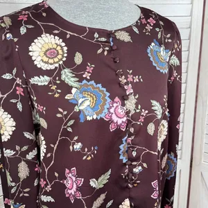 Vince Camuto Floral‎ Puff Sleeve Button Front Blouse Brown Pink Small Wildflower thumbnail 5