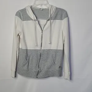 Victoria's Secret zip up hooded hoodie gray white sweatshirt Medium thumbnail 3