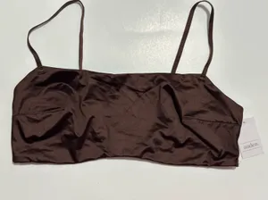 Auden Brown Satin Bandeau Bralette with Thin Straps thumbnail 1