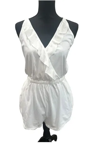Topshop White Ruffle Trim Open Back Romper Size Small NWT  thumbnail 2