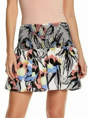 Free People LA Nights Floral Smocked Mini Skirt thumbnail 1