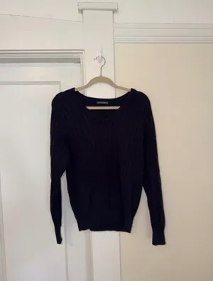 Brandy Melville Navy Ida Cable Knit V-Neck Sweater thumbnail 2