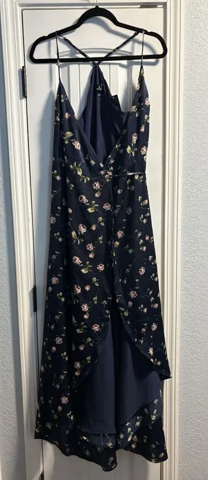 Lulus Floral Maxi Dress Womens‎ Large Navy Blue High Low V-Neck 4D0897 thumbnail 1
