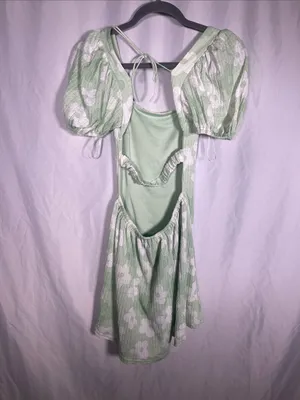 Sabo Skirt Womens Green Floral Backless Mini Dress 2/Xs thumbnail 4
