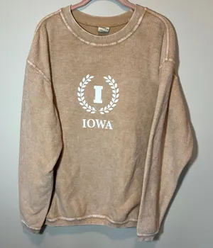 Chicka-d Iowa Hawkeyes Women's Corded Crewneck Sweatshirt Tan Small Oversized thumbnail 1
