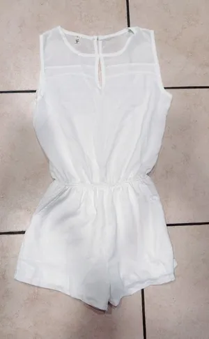 Sleeveless Keyhole Front Chiffon Romper White L Lined Elastic Waist Cutout thumbnail 1