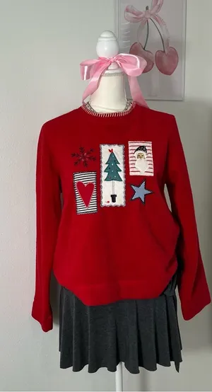 White Stag Vintage 90s Christmas Cottage Grandma Fleece Patchwork Sweater Womens‎ Small thumbnail 1