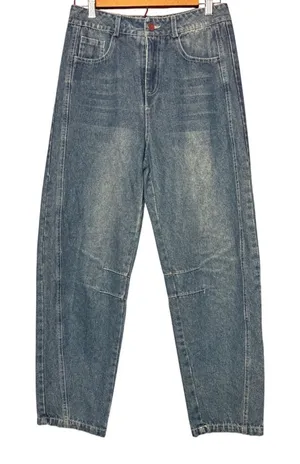 Unbranded‎ Barrel Leg Jeans Women Size 25-26 Faded Blue High Rise Wide Leg Denim thumbnail 1