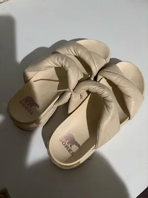 Sorel Cream Leather Padded Strap Slide Sandals Women’s Flat Slides thumbnail 3