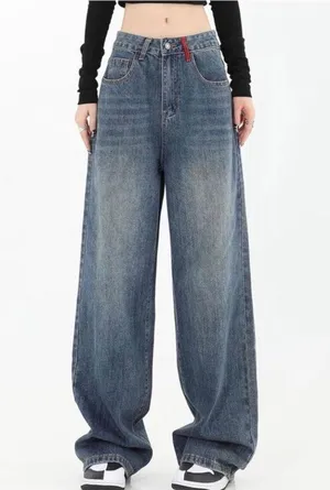 NEW Street Fashion Loose Jeans Y2k Rivet Star Gothic Loose Denim S thumbnail 1