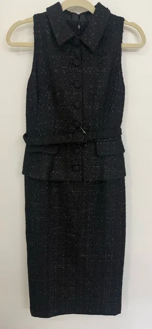 Donna Karan Classic Black Tweed Sleeveless Skirt Set Size 6 NWT thumbnail 1
