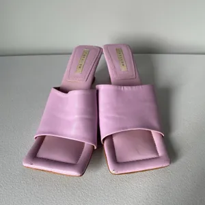 GLOW Leather Heels Square Toe Pink Purple Backless Slip On Women's Size 8 thumbnail 3
