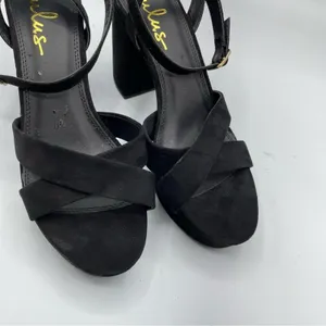 Lulus Black Faux Suede Chunky Heel Platform Heels Womens 8.5 Y2K 90s Peep Toe thumbnail 8