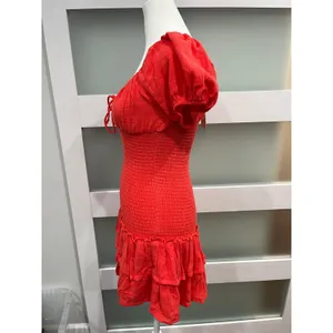 Sky to Moon Red orange Mini Dress Puff‎ Sleeve Tiered Ruffle Small NEW thumbnail 2