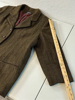 Vintage 2000s Rafaella Women’s Brown Herringbone Tweed Wool Blazer Size 16 thumbnail 5