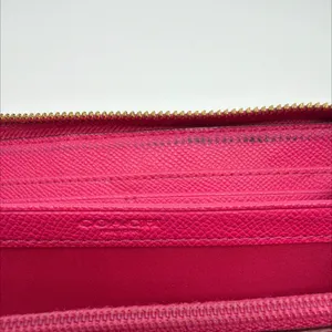 Coach Brown Pink Signature Coated Canvas Zip Wallet thumbnail 5