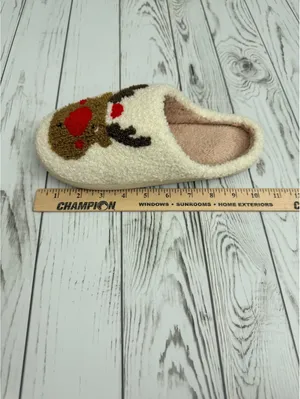 Unisex Size 12 Holiday Reindeer Fuzzy Slippers Cozy Indoor Shoes thumbnail 5