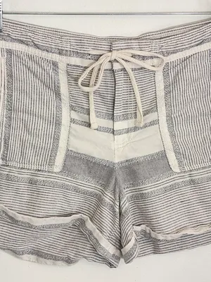 Lou and Grey Linen Blend Off-White and Light Blue Striped Shorts Size Medium thumbnail 2