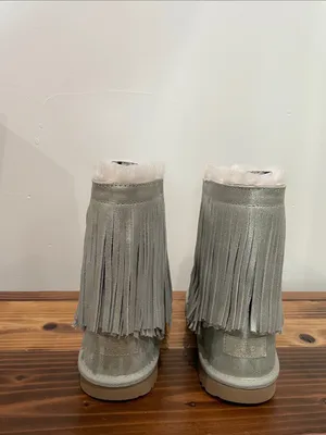 UGG Classic Short Il Fringe Boots 1019719K Shimmery Metallic Gold Size 5 NEW! thumbnail 5