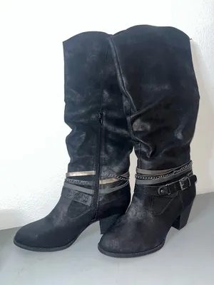 Jellypop Kylee Chain Strap Gunmetal Metallic Brushed Moto Boho Knee Zip Boots 10 thumbnail 2