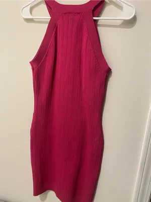 Sincerely Jules Hot Pink Ribbed Sweater Dress with Gold Buttons Size S thumbnail 2