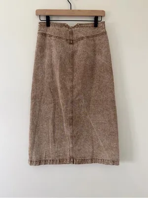 NWT SoMe Neutral 90s Button Front Washed Cotton Midi Denim Skirt size small thumbnail 4