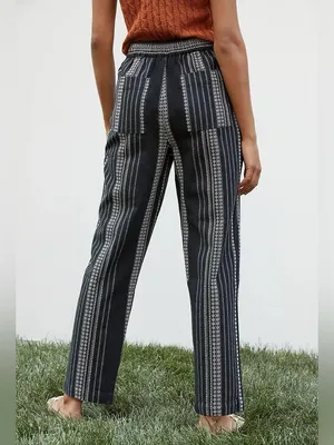 Anthropologie Essential Cotton Weave Drawstring Beach Pants Black & White Small thumbnail 2
