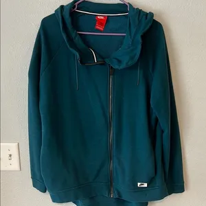 Nike Women’s Full Zip Asymmetrical Modern Cape Jacket Hoodie Teal Size Large thumbnail 1