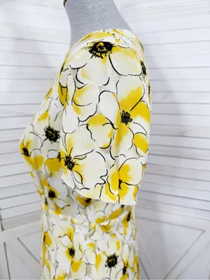 Hugo Buscati Floral Silk‎ Dress Yellow Size 6 Fit Flare Retro Twee Summer thumbnail 6