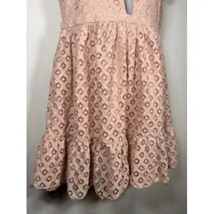 Showpo Peach Eyelet Lace Deep V-Neck Open Back Ruffle Mini Dress Size US 8‎ thumbnail 8