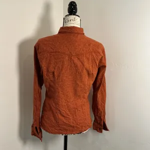 Patagonia Wool Silk Blend Button Down Shirt Rust Orange Speckled Western 10 L thumbnail 3