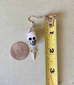 Handmade skull sparkle swirl goth grunge punk funky dangle earrings🖤💀🌀 thumbnail 4