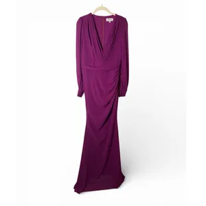 Faeriesty Surplice Neck Lantern Sleeve Chiffon Mermaid Dress in Purple sz Medium thumbnail 2