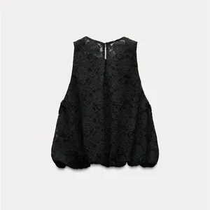 Zara Zara LACE BALLOON‎ TOP - Black thumbnail 3